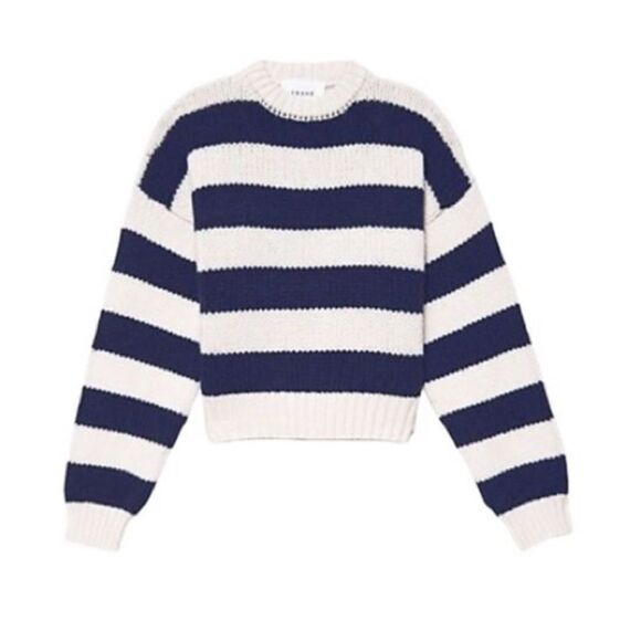Frame Oversized Crewneck Sweater Women’s Navy Striped Size Small - Picture 7 of 10
